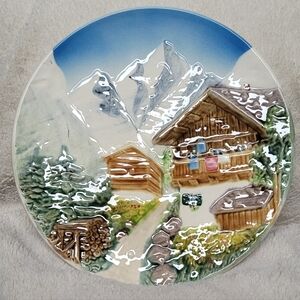 Vintage West Germany Majolica Scenic Mountain Chalet Decorative Plate